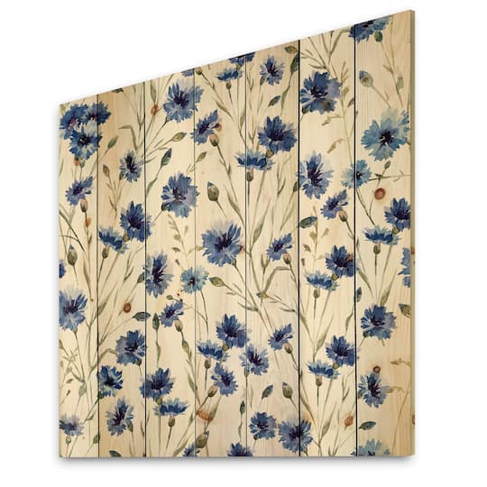 Designart - Blue Wildflowers With Green Leaves II